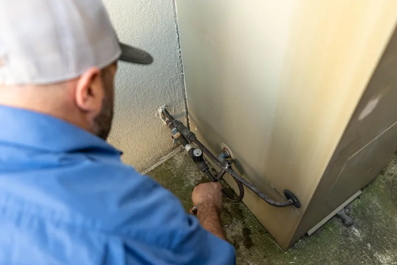 Neat copper pipework on a hot water unit changeover in Spotswood