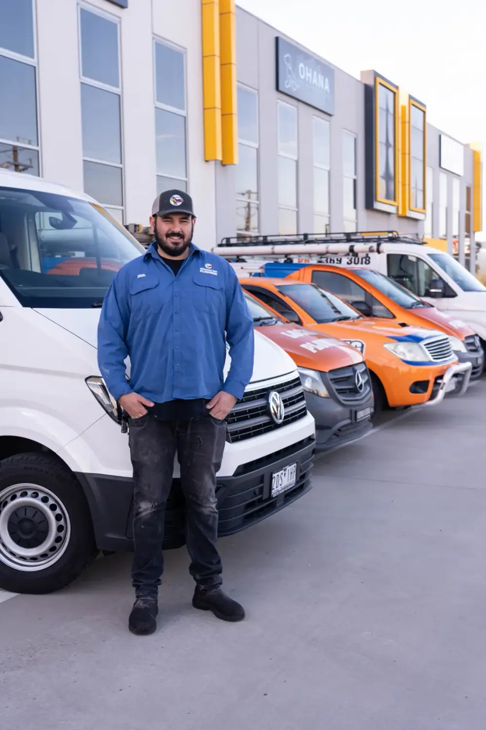 Hobsons Bay Plumbing commercial fleet on a business site