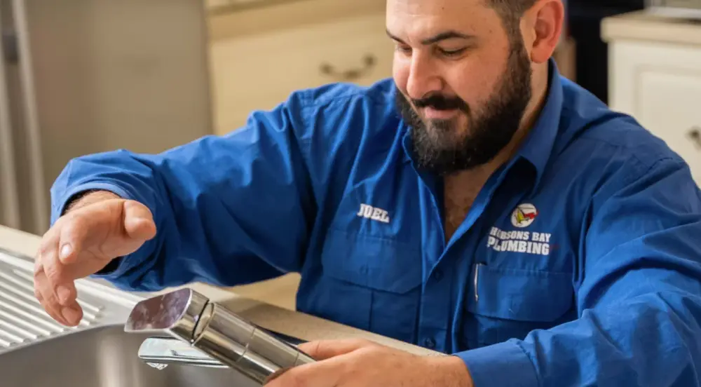Joel from Hobsons Bay Plumbing working on a hot water system